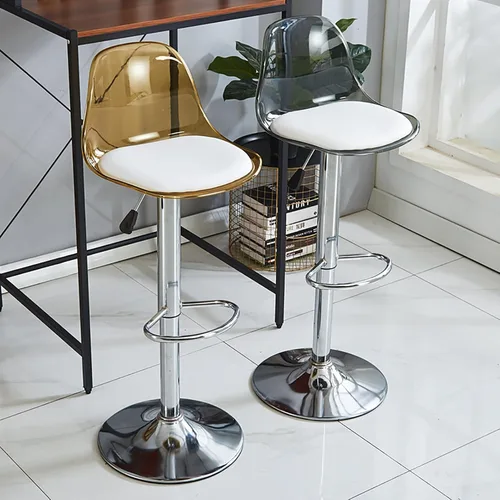 Miniatura 3 de NaKeah Taburetes de bar de acrílico con respaldo medio, taburetes de bar giratorios ajustables transparentes, sillas de bar de altura de mostrador