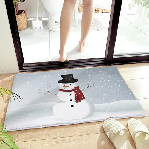Miniatura 5 de T&H XHome Tapete antideslizante para interiores, absorbente, suave, peludo, diseño de muñeco de nieve, copo de nieve, lavable, duradero, tapete