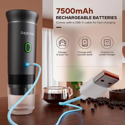 Miniatura 5 de Máquina de Café Portátil con Batería, Cafetera Espresso, 20 Bares Nano, Mini Máquinas de Espresso para Coche, Autocalentamiento, Eléctrica, USB-C