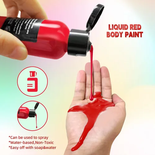 Miniatura 2 de Go Ho Pintura facial y corporal roja líquida (2.1 onzas), maquillaje rojo a base de agua y pintura corporal para aerógrafo maquillaje especial FX