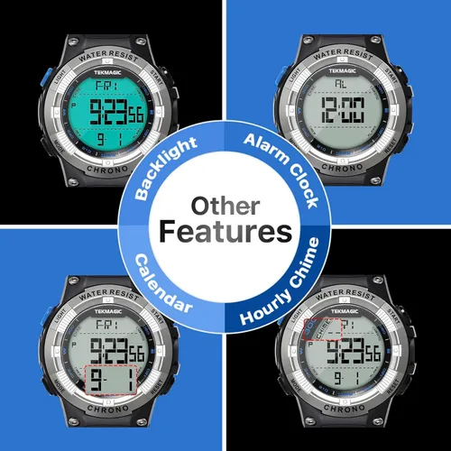 Miniatura 5 de Reloj deportivo digital para hombre, 10 ATM, 330 pies, impermeable, con luz de fondo, despertador, cronómetro, calendario, pantalla de doble hora