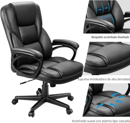 Miniatura 5 de Furmax Silla ejecutiva de oficina con respaldo alto, ajustable, silla de escritorio para el hogar, silla giratoria para computadora, de piel Negro