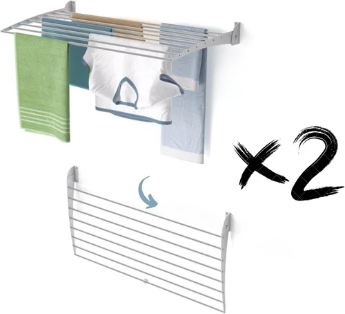 Miniatura 19 de foxydry Tendedero plegable para colgar en la pared, vertical plegable para interiores y exteriores, en acero aluminio (31.5 in)