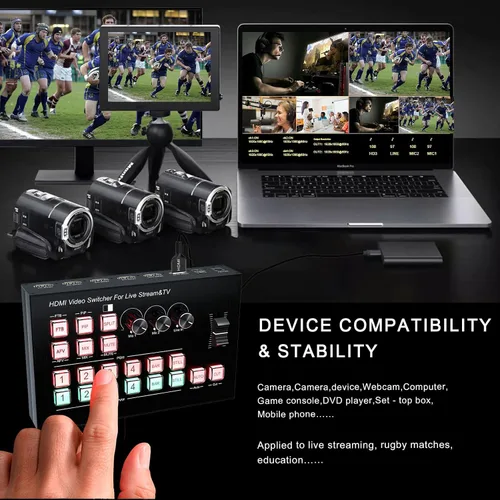 Miniatura 3 de Mezclador de vídeo de transmisión en vivo, 4 HDMI 4 canales de entrada de vídeo conmutador 2 salidas HDMI Switcher, soporte 1080P@60Hz, HDCP 1.4