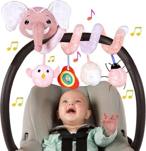 Miniatura 8 de Juguetes de asiento de automóvil para bebés de 0 a 6 meses, juguetes de bebé de alto contraste en blanco y negro colgantes para cuna y cochecito