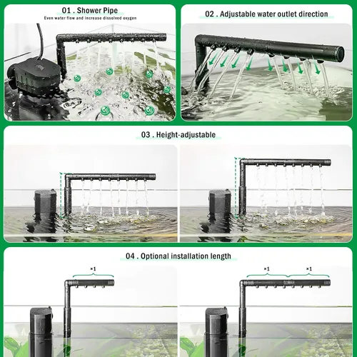 Miniatura 4 de AQQA Filtro de acuario, filtración de 3 etapas, fabricante de ondas ajustables y oxigenador, bomba sumergible silenciosa de 18 W 164 GPH, filtro