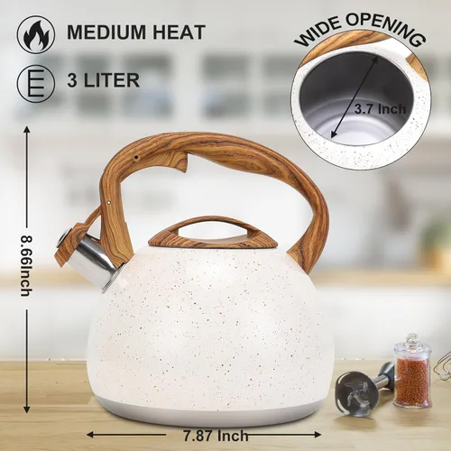 Miniatura 3 de Tetera, Vegoran Tetera Silbante de 100 OZ / 3 Litros, Teteras para Estufa de Acero Inoxidable Grado Alimenticio con Mango Plegable