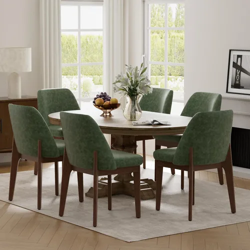 Miniatura 10 de VKNOW Juego de 2 sillas de comedor modernas, sillas de cocina de piel sintética con patas de madera, sillas laterales tapizadas para cocina, Beige