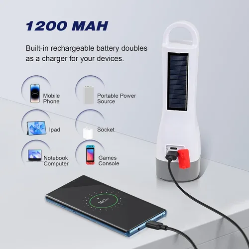Miniatura 6 de TANSOREN Linterna LED solar para cortes de energía, linternas de camping recargables con lúmenes altos, 5 modos, luz táctica potente y brillante