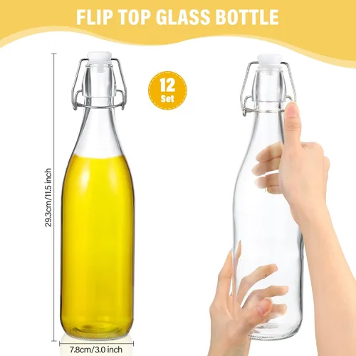 Miniatura 2 de Aoriher 12 botellas de vidrio con tapa oscilante de 25 onzas, botellas de vidrio de 25.4 fl oz con tapas blancas para elaboración casera, kombucha