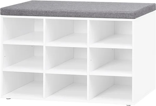 Miniatura 33 de DINZI LVJ Banco de almacenamiento de zapatos con cojín, estante de cubículos con 12 cubículos, estantes ajustables, banco organizador multifuncional