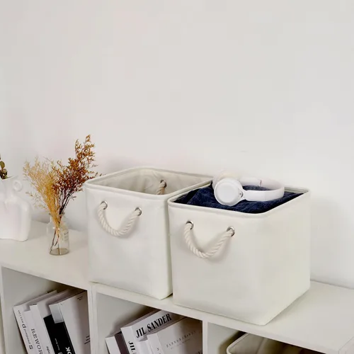 Miniatura 5 de Cubos de almacenamiento de 11 x 11 pulgadas, paquete de 6 cubos de almacenamiento plegables grandes de tela con cuerdas, cubos de almacenamiento