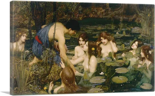 ARTCANVAS Hylas and the Nymphs 1896 - Póster enmarcado estirado para decoración de pared de John William Waterhouse, 26 x 18 pulgadas (0.75 pulgadas