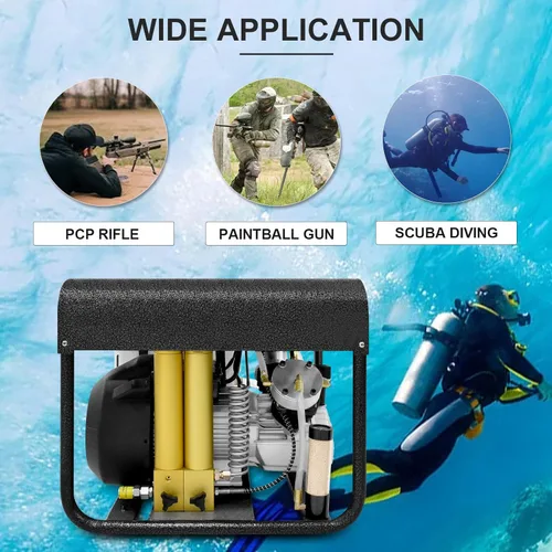 Miniatura 6 de TUXING Compresor de aire PCP de 4500 Psi/300 bar doble cilindro, bomba de aire eléctrica de alta presión, separador de agua y aceite incorporado