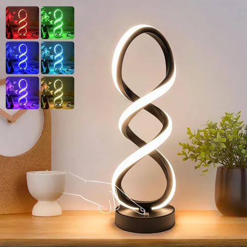 Miniatura 12 de Lámpara de mesa LED en espiral RGB, lámpara de noche creativa regulable, luz moderna que cambia de color para dormitorio, sala