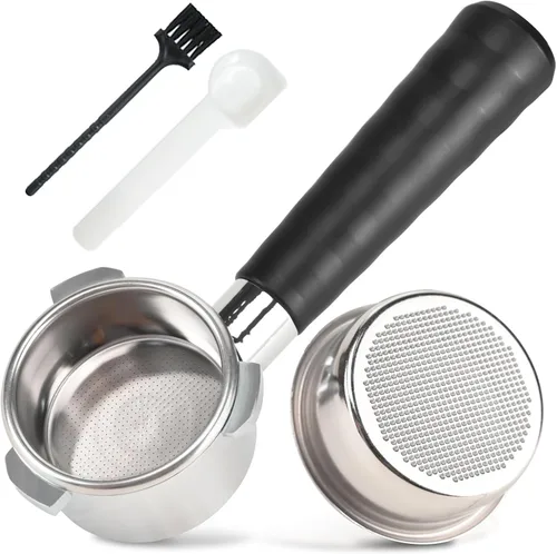 Cesta de filtro de portafiltro desnudo sin fondo de 2.126 in, incluye 3 orejas, mango portafiltro de acero inoxidable con cepillo de limpieza,