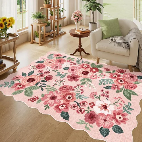 Miniatura 261 de DUKINO Alfombra de área de 6 x 9 pies, alfombra floral para sala de estar, ligera, antideslizante, lavable, alfombra de interior de pelo bajo