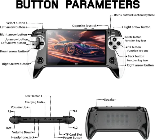 Miniatura 8 de X9 - Consola de juegos portátil retro, consola de juegos retro, pantalla HD IPS de 5.5 pulgadas, más de 20.000 juegos clásicos, salida de TV
