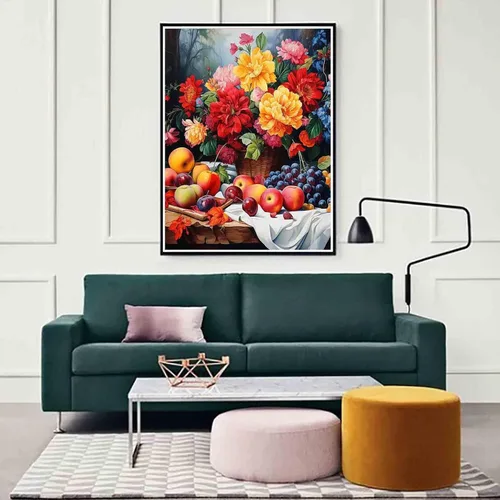 Miniatura 3 de Zariocy Kits de arte de diamantes 5D para adultos, ramo de frutas, pintura de diamantes de bricolaje, planta de arte redonda de taladro completo