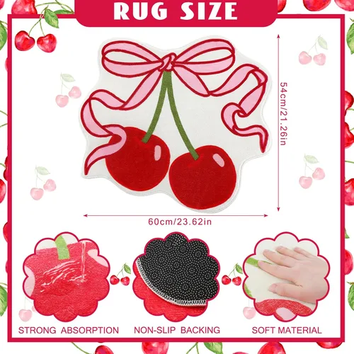 Miniatura 2 de Duraaamo Alfombra de baño con lazo de cereza de 23.6 x 21.3 pulgadas, bonito lazo rosa, decoración de baño, suave, antideslizante, absorbente