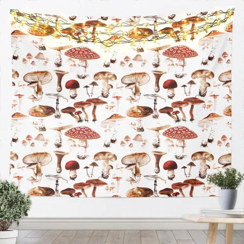 Feelyou Bonito tapiz decorativo de hongos para niños, manta de pared de hongos de dibujos animados para niños, adolescentes, hongos kawaii para