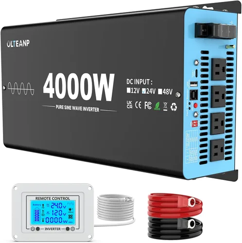 Miniatura 13 de OLTEANP Nuevo Inversor de onda sinusoidal pura de 2200 vatios actualizado, inversor de corriente de 12 V CC a 110 V CA con 4 salidas de CA, puerto