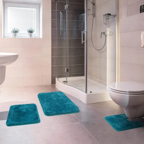 Miniatura 6 de MIULEE Juego de 3 alfombras y tapetes de baño extra gruesos de microfibra antideslizante y tapete de baño de contorno en forma de U para baño, baño
