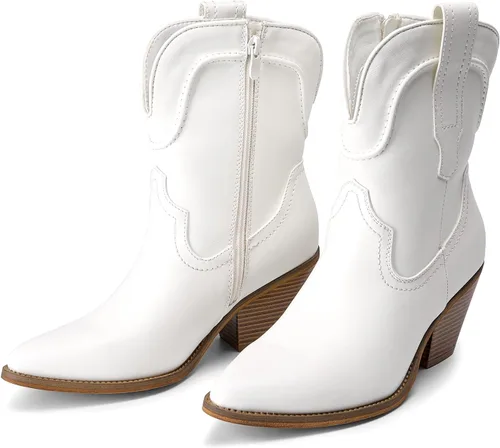 Miniatura 4 de DREAM PAIRS Botines vaqueros para mujer, botines occidentales, tacón bajo, punta puntiaguda, botas vaqueras