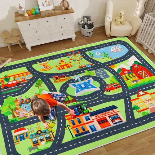 Miniatura 10 de Alfombra de juegos para niños, alfombra de juegos con tráfico de vida urbana, alfombra de juegos para niños, alfombra de juego educativo para niños