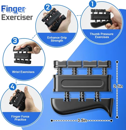 Miniatura 8 de Kit de entrenamiento de fuerza de agarre de mano, juego de entrenamiento de agarre de mano con resistencia ajustable, 2 estiradores de dedos