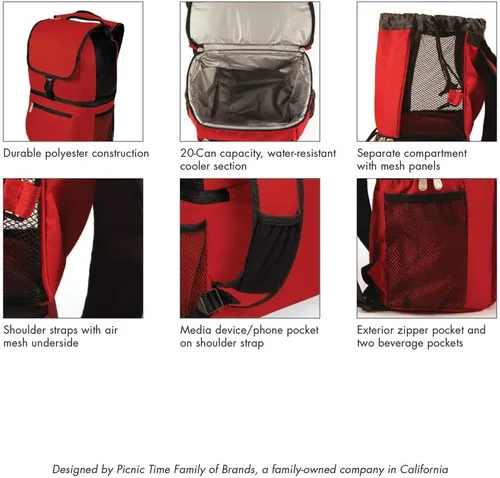 Miniatura 8 de PICNIC TIME NCAA Arkansas Razorbacks Zuma Mochila térmica aislada, rojo (634-00-100-034-0)