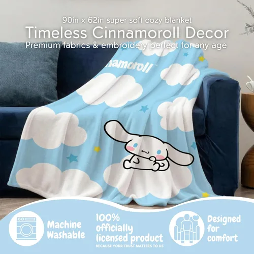 Miniatura 2 de Sanrio Cinnamoroll Bedding - Manta de felpa de 90 x 62 pulgadas, suave y acogedora manta Kawaii para sofá, cama y viajes, regalo coleccionable