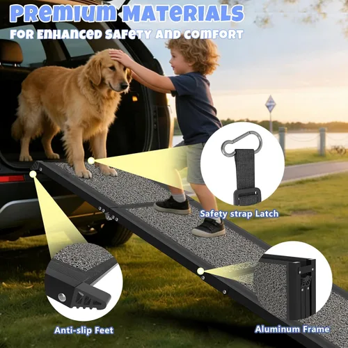 Miniatura 7 de Dog Ramp for Car 63" x 17", Folding Pet Ramp for Large Dogs with Non-Slip Rug Surface, Portable Dog Car Ramp for SUV Car & Truck