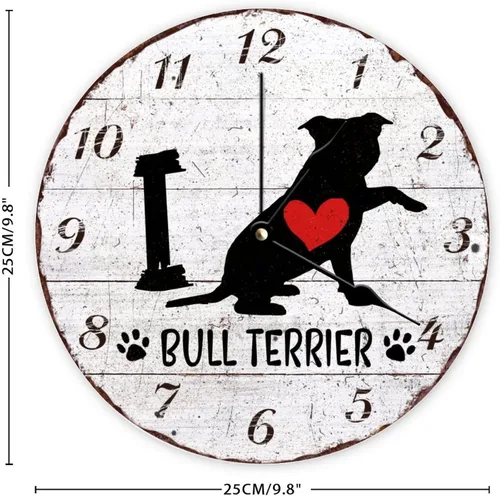 Miniatura 5 de Bull Terrier - Reloj de pared de cuarzo de calidad con diseño de corazón rojo que no deja tictac para dormitorio, sala de estar, oficina, cocina, 10