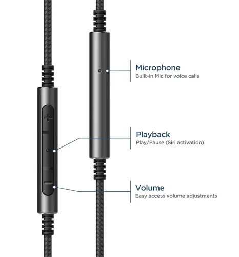 Miniatura 2 de Cable de auriculares de repuesto con conector Lightning para iPhone (0.138 in) con micrófono y control remoto de volumen