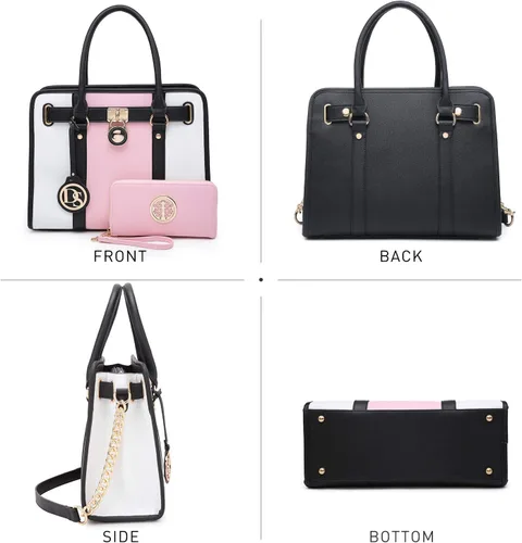 Miniatura 15 de Dasein Bolsos de mano de dos tonos para mujer, bolsos de hombro de cuero vegano, bolsa grande con cartera a juego