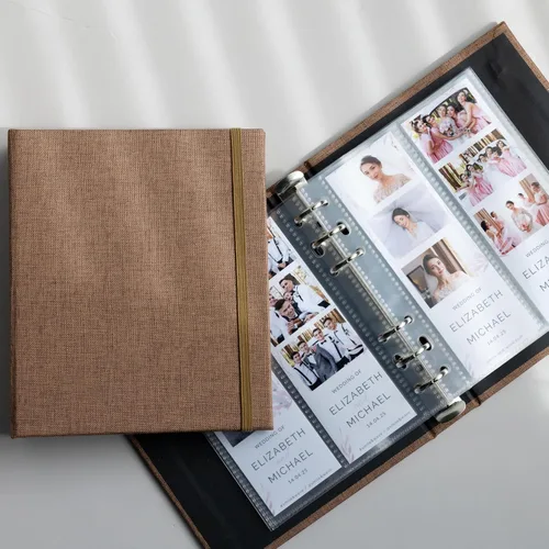 Miniatura 20 de Álbum de fotos de cabina de fotos - Cuaderno con purpurina de 6 anillas, carpeta brillante con 20 fundas para fotos de 2x6 - Se adapta a 80 tiras