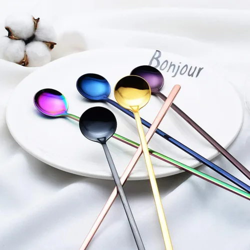 Miniatura 4 de Cucharas de mango largo Cuchara de acero inoxidable de 9.45 pulgadas 6PCS (plata)