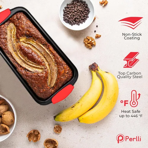 Miniatura 3 de PERLLI Juego de 10 moldes antiadherentes para hornear, acero al carbono sin BPA, con asas de silicona, juego de horno de cocina apilable, bandeja