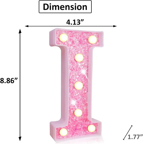 Miniatura 6 de Letras rosas iluminadas, letras del alfabeto con purpurina, letras LED de marquesina, que funcionan con pilas, para iluminar por la noche