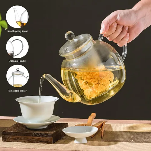 Miniatura 2 de Wlasss 1530 ml/52 oz Tetera grande de vidrio con infusor extraíble, tetera transparente segura para estufa para té de hojas sueltas y té