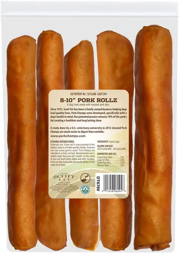 Miniatura 7 de Pork Chomps Masticables de piel de cerdo asada para perros, rollos de 8 pulgadas, 5