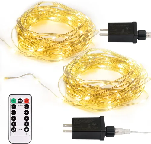 Miniatura 8 de 2 paquetes de luces de hadas en forma de cuerda enchufables, 33 pies, 100 micro estrellas LED impermeables para exteriores con 8 modos