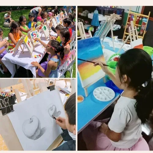 Miniatura 7 de Paquete de 26 caballetes de madera de 9 pulgadas, caballete de fiesta de pintura, caballetes de mesa para niños, estudiantes, para pintura, lienzo