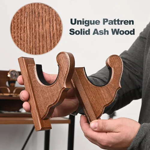 Miniatura 6 de TESLYAR Soporte de pared para rifles, ganchos para pistola con figuras para rifles y escopetas, estante de madera para armas, soporte de madera
