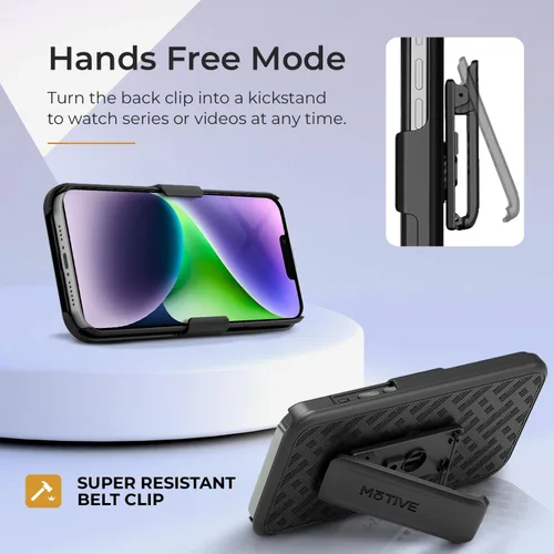 Miniatura 2 de MOTIVE Funda para iPhone 14, funda con clip para cinturón para Apple iPhone 14, funda protectora delgada y resistente a prueba de golpes con soporte