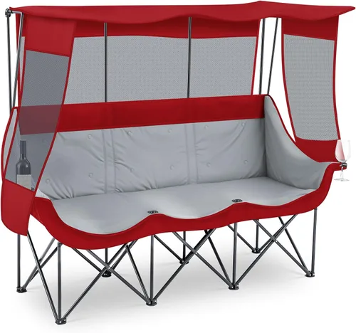 Miniatura 9 de Teenyyou Silla de camping para 3 personas con toldo – Máxima protección solar UV, silla de playa de gran tamaño resistente de 700 libras, sofá Negro
