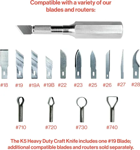 Miniatura 5 de Excel Blades K6 - Cuchillo de precisión resistente – Mango de metal hexagonal con hoja en ángulo #19 – Cuchillo artesanal de fácil cambio