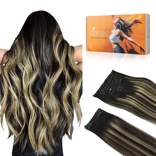 DOORES Extensiones de cabello con pinzas, balayage, negro natural a rubio claro, 22 pulgadas, 4.23 oz, 9 unidades, 4.23 oz, extensiones de cabello