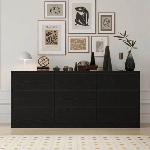 Miniatura 4 de Cómoda de 70.9 pulgadas para dormitorio con 9 cajones, cómoda grande y moderna con cajones profundos, cómoda doble ancha sin manijas, organizador